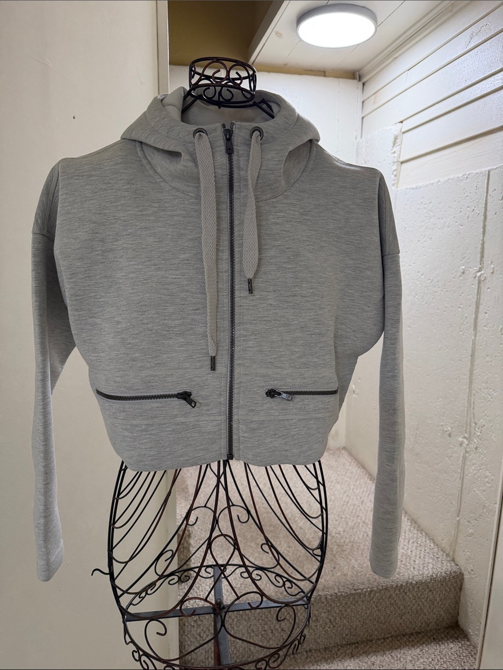 Athleta Light Gray Cropped Zip Hoodie